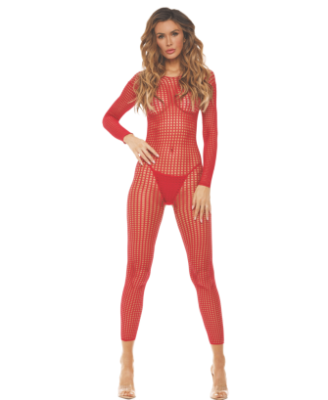Bodystocking rouge ouvert à l'entrejambe 