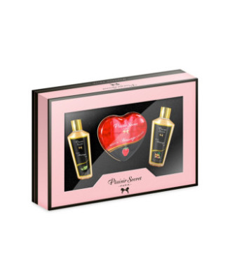 Coffret de massage contenant 2 huiles sèches et 1 bougie de massage 