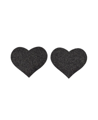 Paire de cache tétons adhésifs coeur pailleté noir 