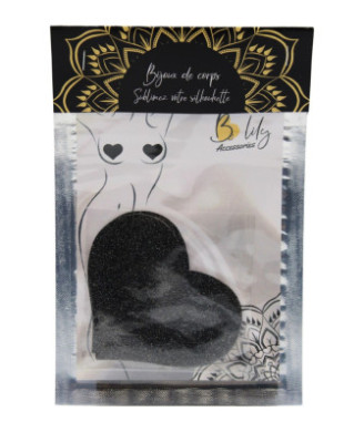 Paire de cache tétons adhésifs coeur pailleté noir 